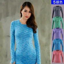 Для женщин Гимнастерка для занятий йогой и фитнесом футболка для бега, спортивные футболки для детей тренажерный зал быстрая свитшот с длинными нарукавный инструмент Майки Спортивная SP-070