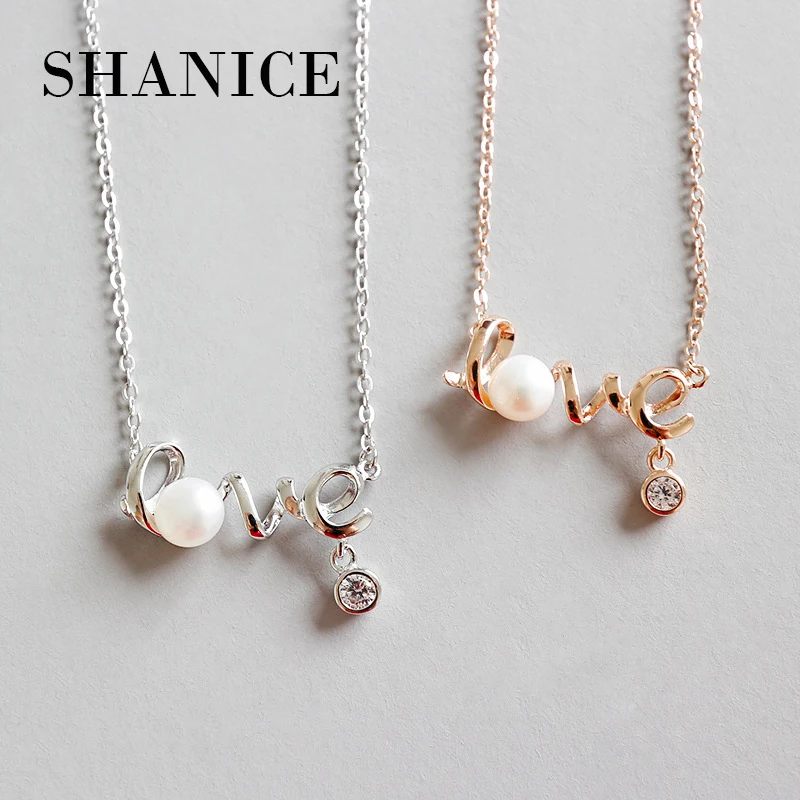 

SHANICE Rose Gold Pearl Necklace Woman 100% Sterling 925 Silver Charm Lovers Love Style CZ Paved Pendant Necklace Luxury Jewelry