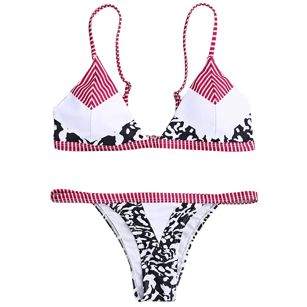 2018 Sexy Brazilian Bikini Set Swimwear Women Striped Patchwork