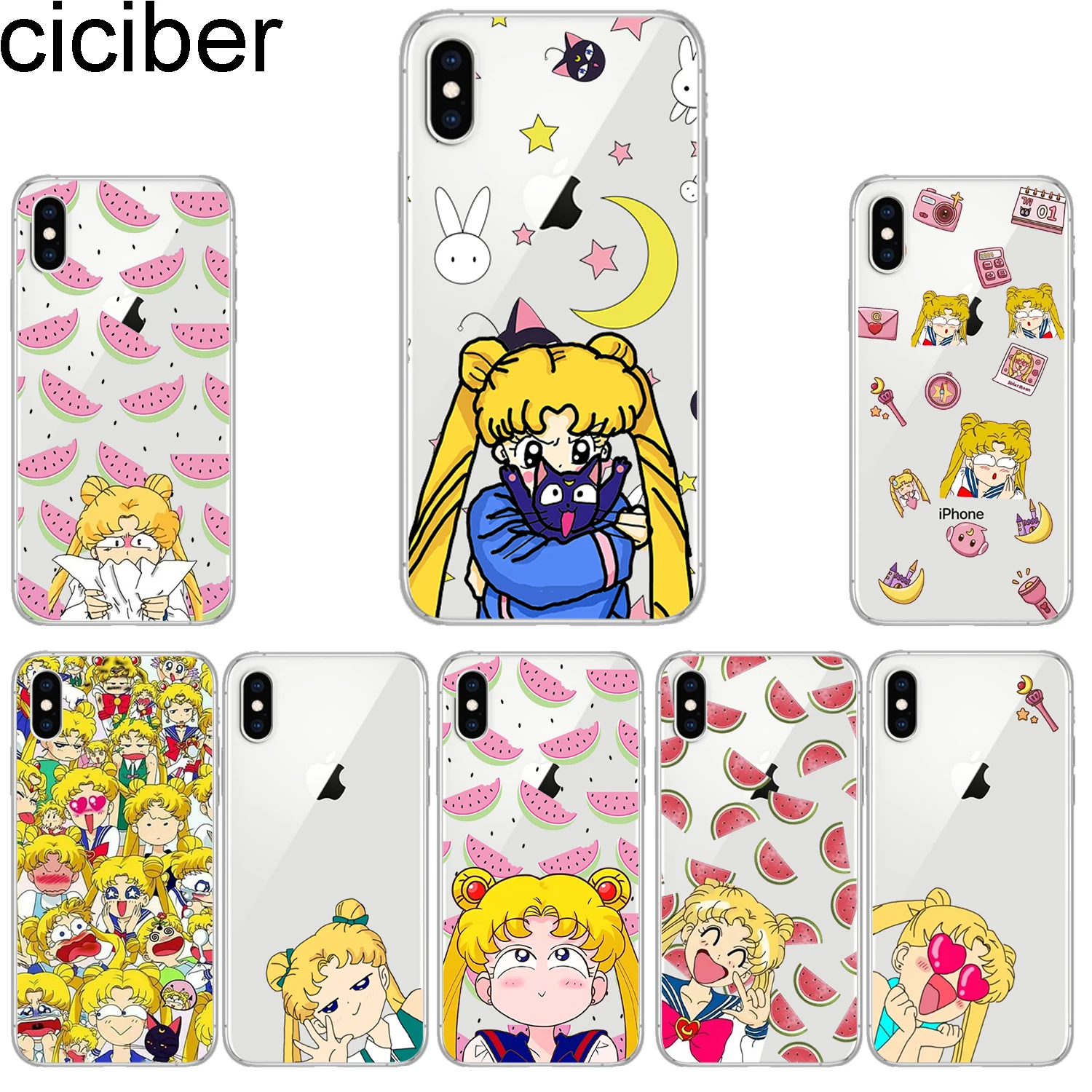 

ciciber Phone Case for IPhone 8 7 6 6s Plus SE 11 Pro Max 5s Soft TPU Cover for IPhone X Xs XR XS Max Case Sailor Moon Coque
