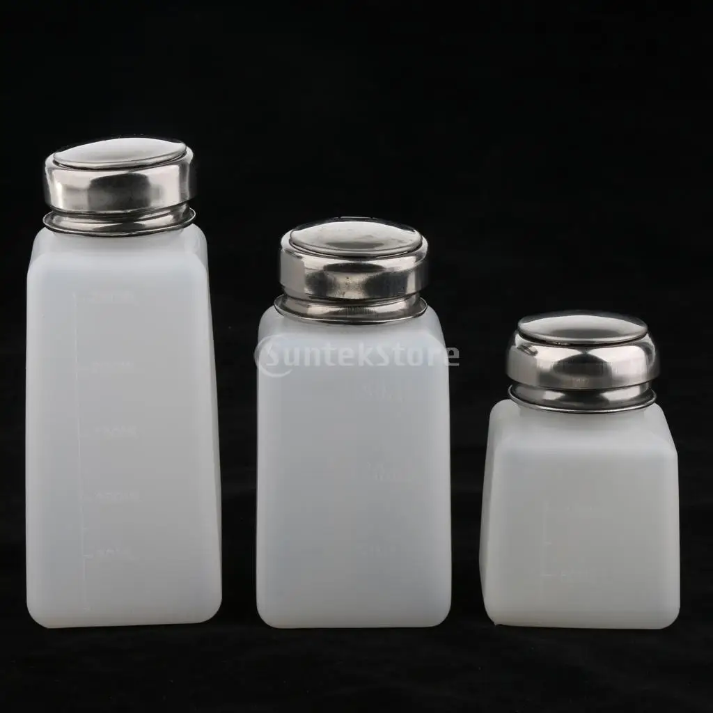 

Liquid Nail Polish Remover Makeup Remover Alcohol Press Pump Dispenser Empty Bottle, 3 Sizes to Choose