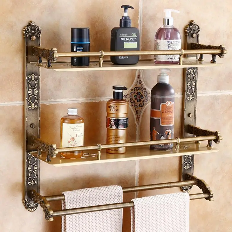 Bathroom Hardware Set Tuqiu Bathroom Accessories Antique Bronze Carved Aluminum Bath Hardware Towel Rack, Paper holder Toilet Brush Holder, hooks