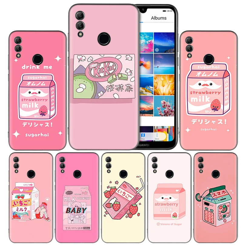 

Kawaii Japanese StrawberrBlack Silicone Case Cover for Huawei Honor 8X 8C 8A 8S 10 10i Lite Play V20 Y9 Y7 Y6 Y5 Prime 2018 2019