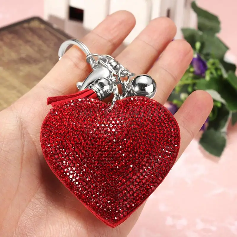 

1Pc Heart Shaped Crystal Rhinestone Handbag Keyfob Pendant Keychain Bag Keyring Key Chain