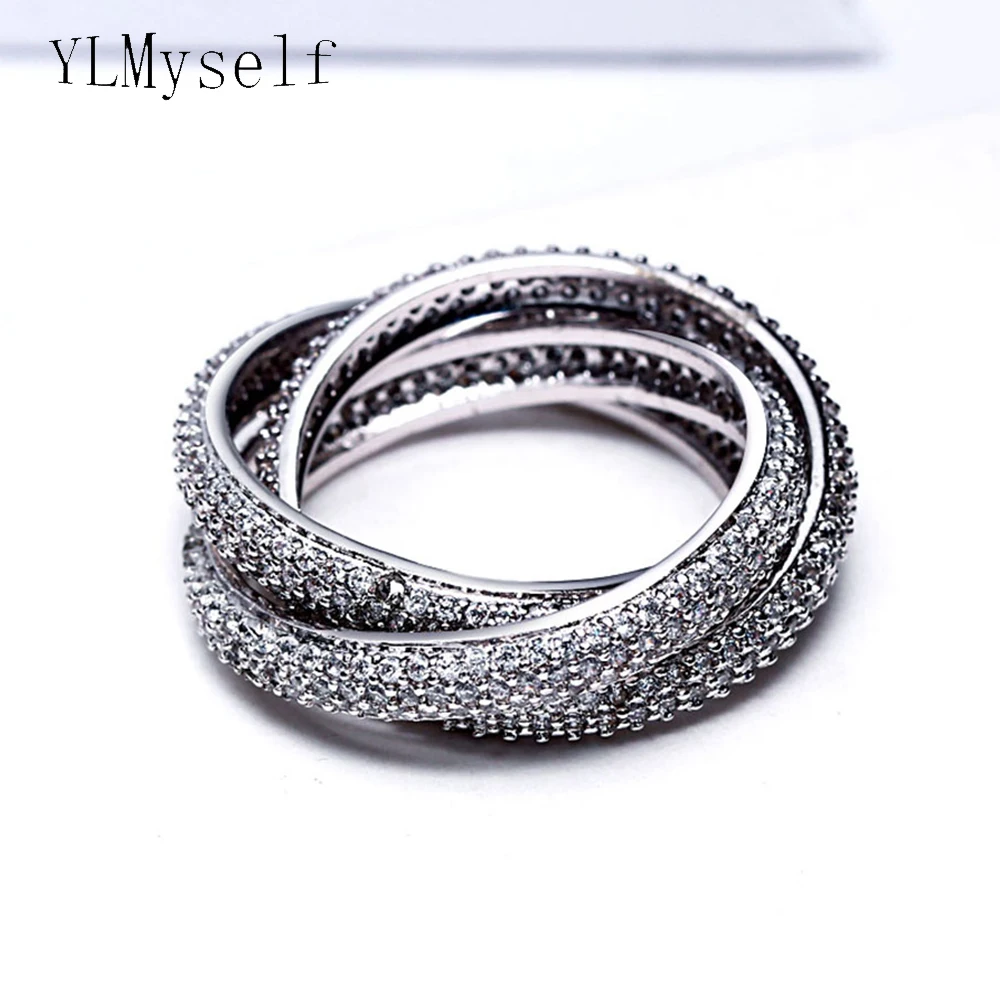 

3pcs sets circle rings White trendy jewelry statement women's ring Luxury jewellery full crystal accessories