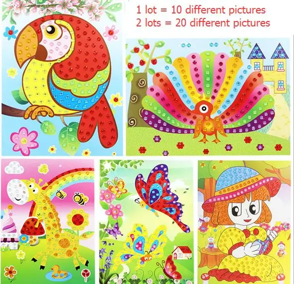 10PCS lot Different Crystal Diamond Mosaic Sticker Painting Kids Children Kindergarten Educational DIY Crafts Toys