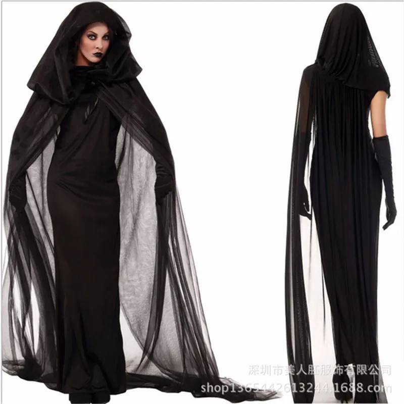 Большие размеры призрачная Невеста черное платье для взрослых метла Эротический костюм ведьмы Хэллоуин косплей платье для женщин Клубная одежда вечерние костюмы
