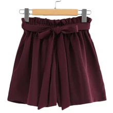 Women Mini Shorts Solid Color Ruffle Strappy Waist Casual Beach Shorts for Summer QL Sale