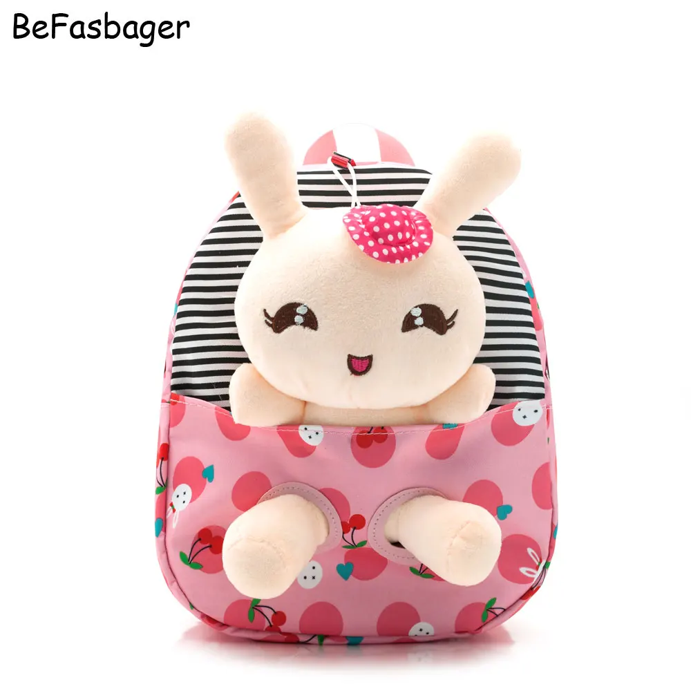 New Design Rabbit Toy Children School Bags Kids Backpack Removable Doll