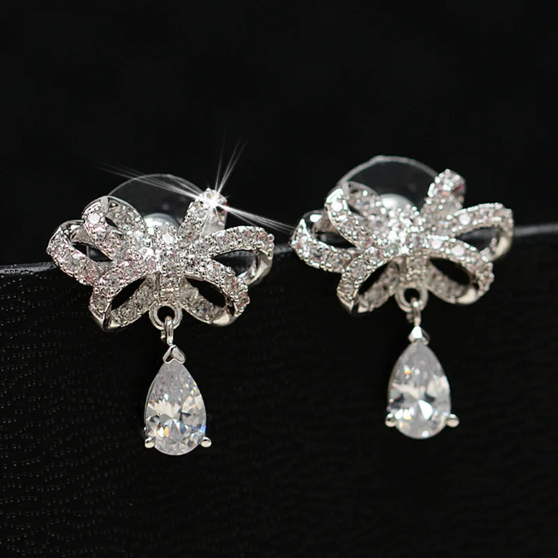 

Valentine Lover Gift Classical Water Drop Wedding Stud Earrings Romantic Engagement 925 Sterling Silver Jewelry