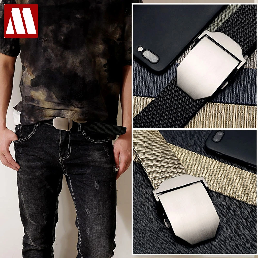 

2019 designer fashion Men Alloy Automatic buckle canvas belts Man Outdoor military sports jeans belt 110 140cm black army green