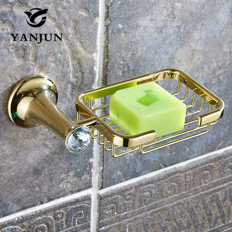 YANJUN Crystal Golden Zinc Alloy Soap Dish Soap Box Bathroom