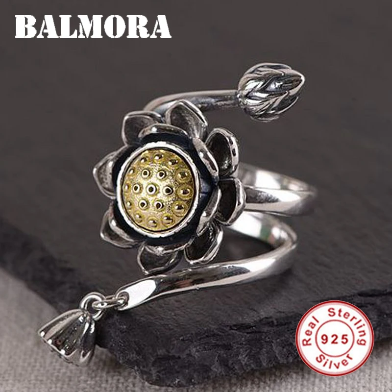 BALMORA 925 стерлингового серебра Вращающийся Лотос Открытые Кольца для женщин леди любовь подарок Мода ретро элегантные ювелирные изделия Anillos SY22802