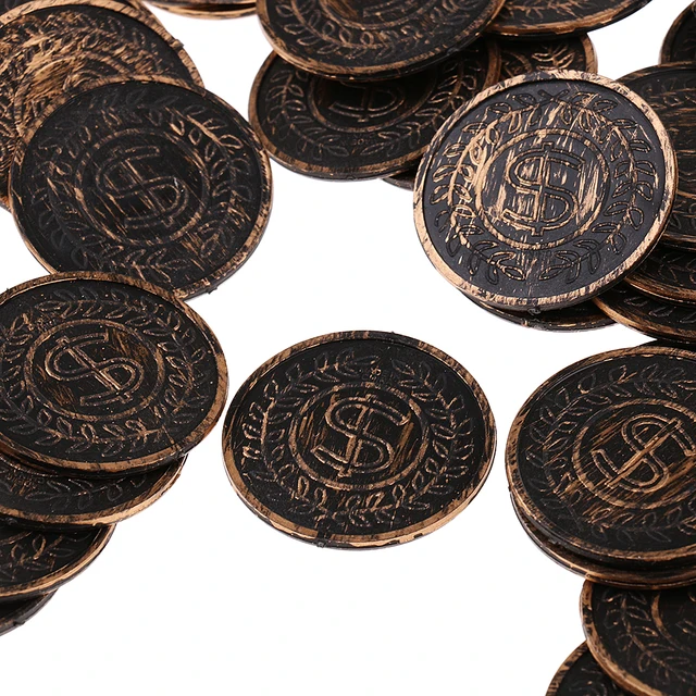 100x Plastic Treasure Pirate Coins Chest Pinata Play Money Coin for Birthday Party Loots 3