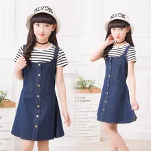 Размер для детей 5-13 лет дети джинсовые ремень Платья для женщин для Обувь для девочек повседневные платья осень Плотная одежда Детские Симпатичные дети хлопок Кнопка Schoo одежда