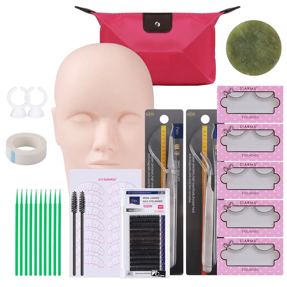 Kit de Ferramentas Profissional Maquiagem Cabeça Formação Modelo Cílios Postiços Extensão Prática Silicone Manequim 12 Pçs - Set 11 prática silicone manequim cabeça