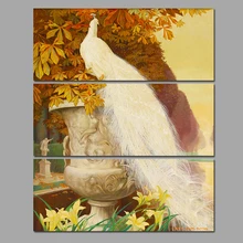 3pcs set Maple Leaf animal birds decoration white peacock wall art picture dusk Canvas Painting for