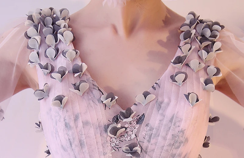 Романтические разноцветный тюль розовые трапециевидные аппликации с открытыми плечами v-образным вырезом Бальные платья красивые вечерние платья