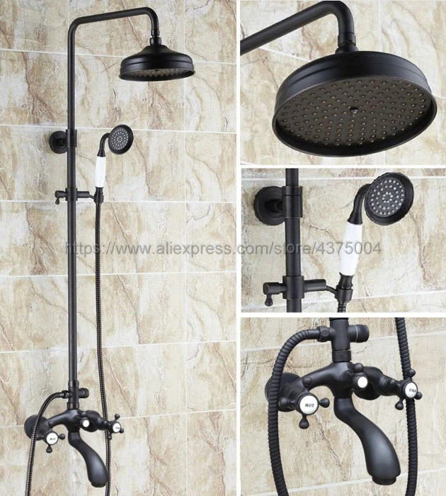 

Black Oil Rubbed Brass Shower Set Faucet Wall Mounted 8" Rain Shower Head Faucet Tub Mixer Tap Hand Shower Nhg112