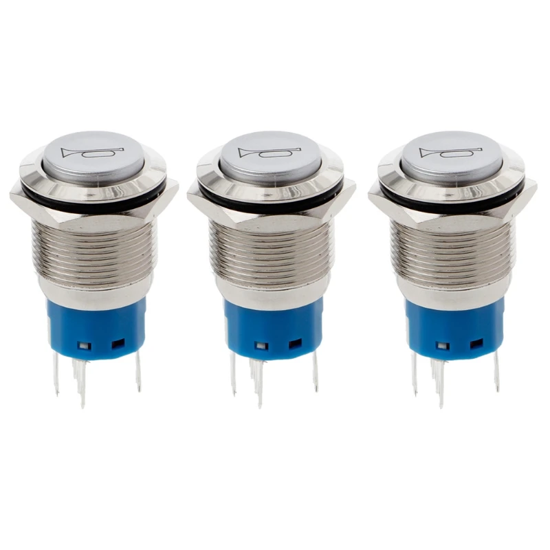 

19mm LED Momentary Horn Button Metal Push Button Lighted Switch 12V 10166