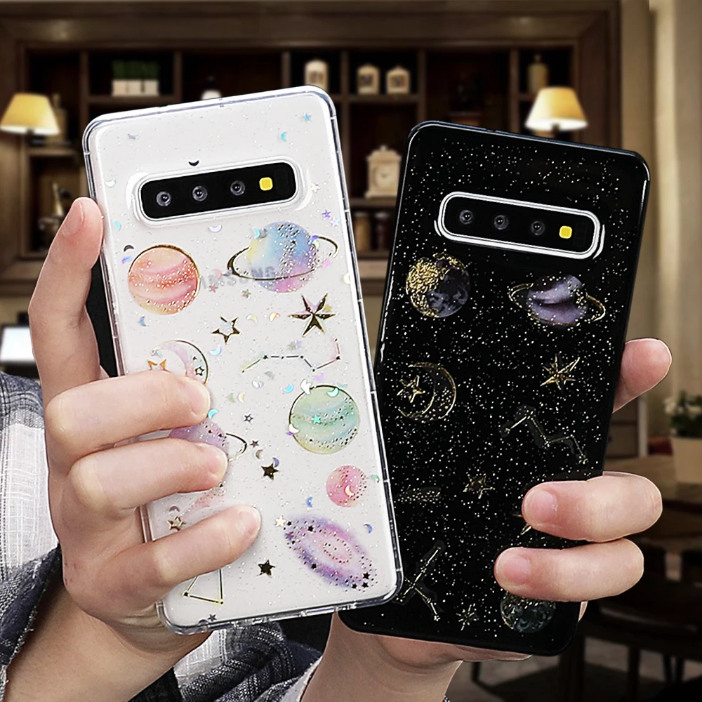 

SUYACS Glitter Powder Planet Phone Case For Samsung Note10 A50 S10e S9 S8 Plus A30 A40 A60 A70 Transparent Soft EpoxyBack Cover