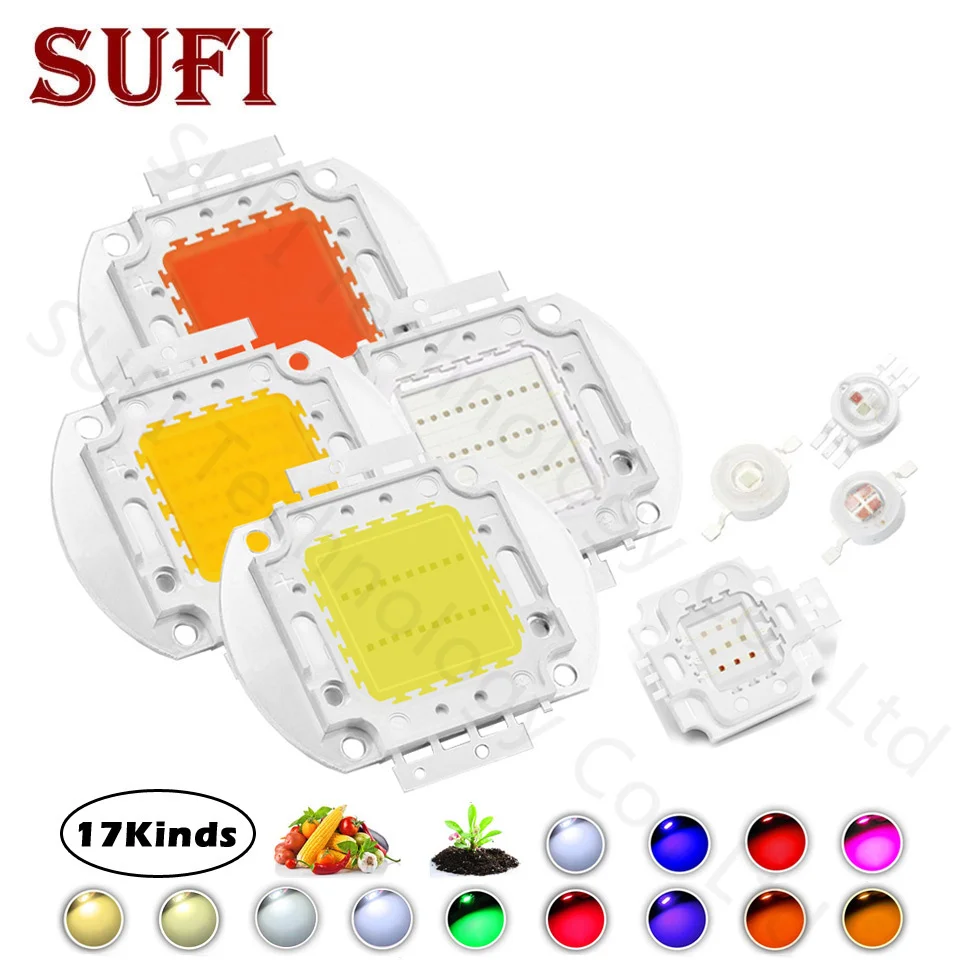 

High Power 1W 3W 5W 10W 20W 30W 50W 100W LED Lamp SMD Bulbs Chip Warm Cool White Red Green Blue RGB IR Full Spectrum Grow Light