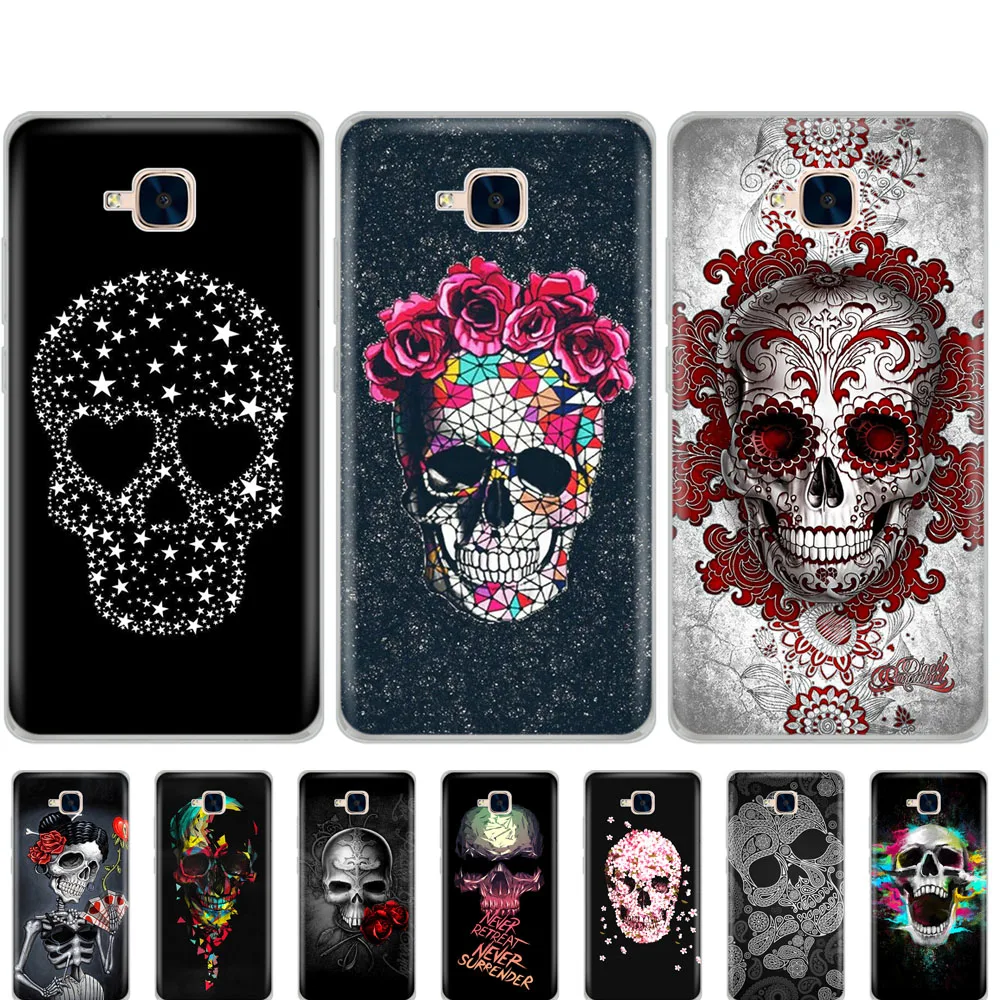 

case for Huawei Honor 5C Case Silicone russian Version Back Cover for Honor 5C Without Fingerprint Hole Retro Style Flower Skull