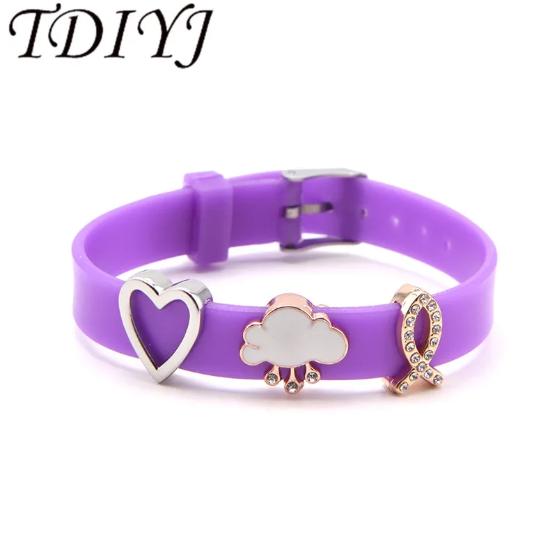 

TDIYJ Newest Collection Summer Heart Cloud Personalized DIY Keeper Slide Charms Soft Purple Silicone Bracelet 1Set