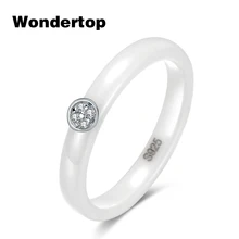 

WONDERTOP Authentic Sterling 925 Silver Luxury White Ceramic Ring with Round Clear Cubic Zircon for Women Fashion Party Jewelry