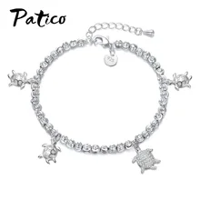 Роскошный белый кристаллический браслет для свадьбы, 925 пробы, Серебряный цветной браслет, стразы, очаровательный женский браслет с черепахой, ювелирное изделие, подарок