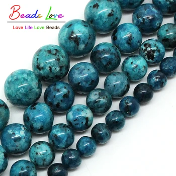 

Natural Blue Spot Stone 6/8/10/12mm Round Loose Beads 15.5inch/strand Pick Size DIY Bracelet (F00520)