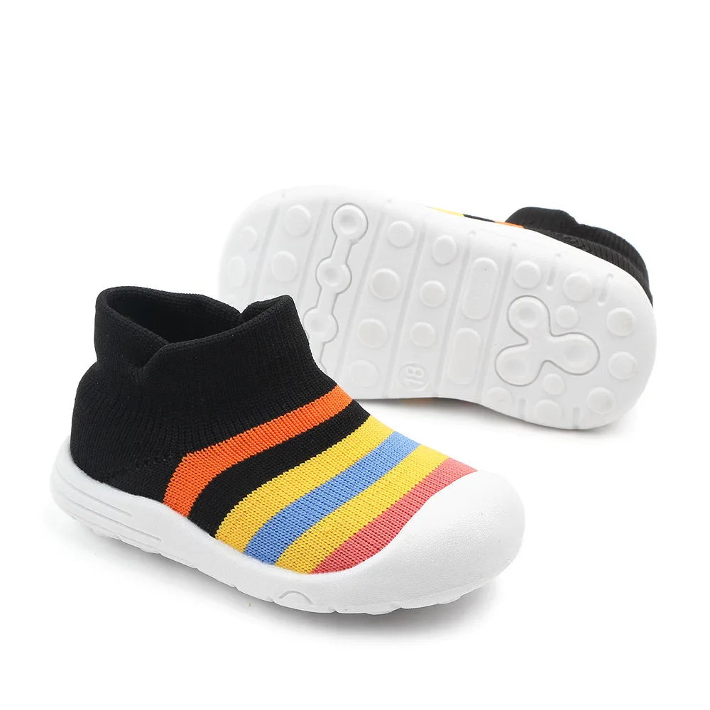 First Walkers Baby Boys Girls Rainbow Anti-Slip Shoes Soft Soled Newborn Infant Pre-Walker