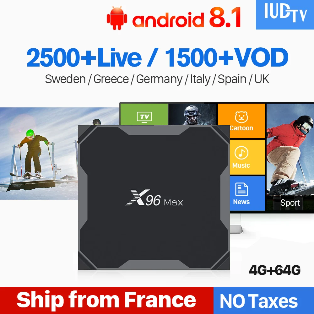

X96 Max IPTV Spain Box Android 8.1 S905X2 4G 64G 2.4G&5G Wifi with IUDTV Code IPTV Italy UK Sweden Arabic IP TV Spain X96Max