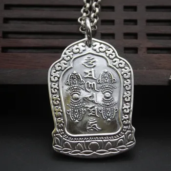 

New Arrival Real S925 Sterling Silver Women's Men Bless Six words Pendant 46x27mm