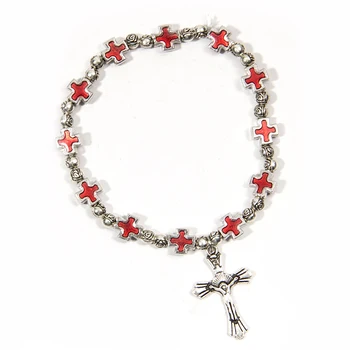 

enamel Handmade Rosary Bracelet Elasticated Metal Bracelet Small Round Rose Alloy Beads Catholic Saints Images Prayer Bracelets