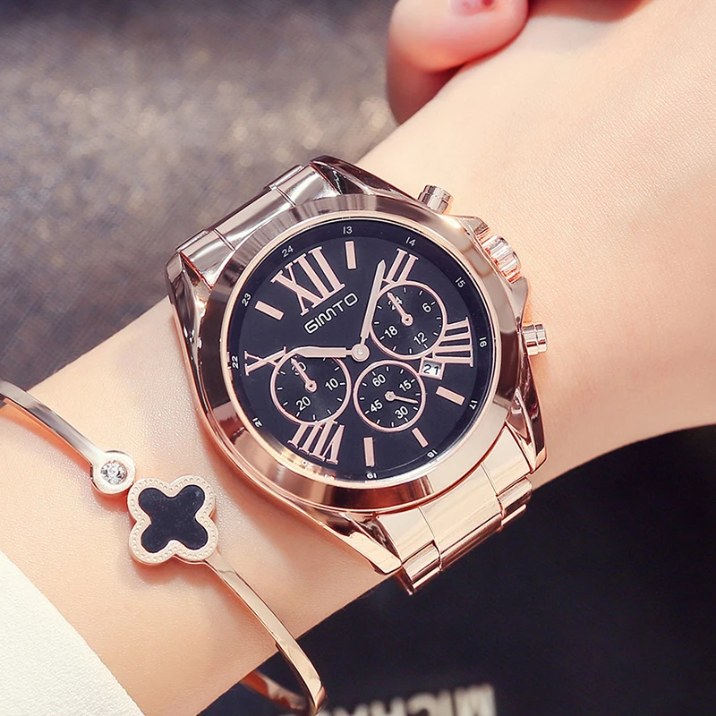 

GIMTO 2018 Brand Roman Women Watches Steel Rose Gold Quartz Ladies watch Bracelet Waterproof Sport Wristwatch relogio feminino