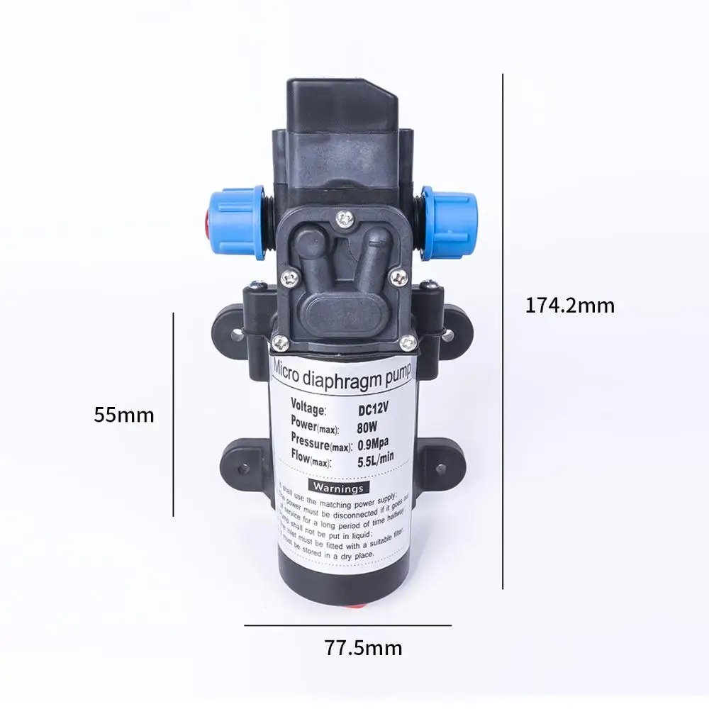 DC 12V 80W 130PSI 5.5L/мин мембранный насос Самовсасывающий высокого давления воды