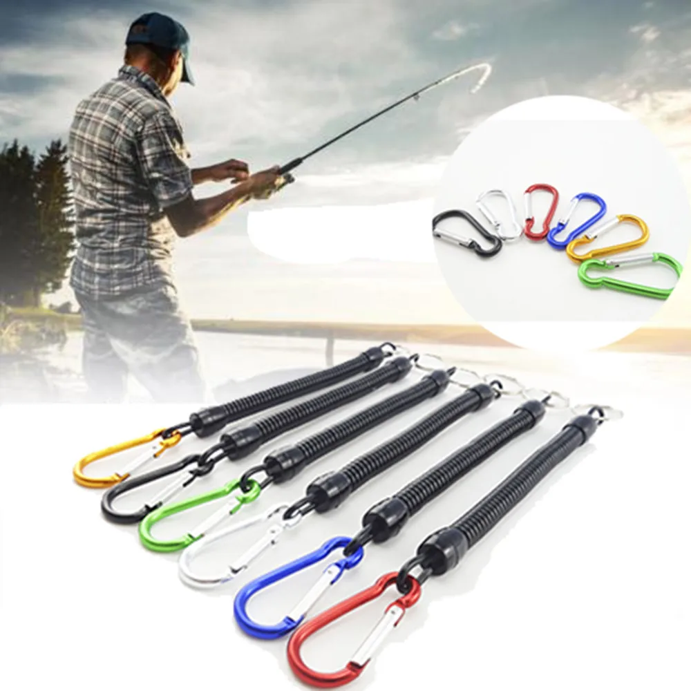 

2Pcs elastic line fishing safety rope fishing rod protector fishing tools Carabiner fishing rod wire rope lost rope #YL1