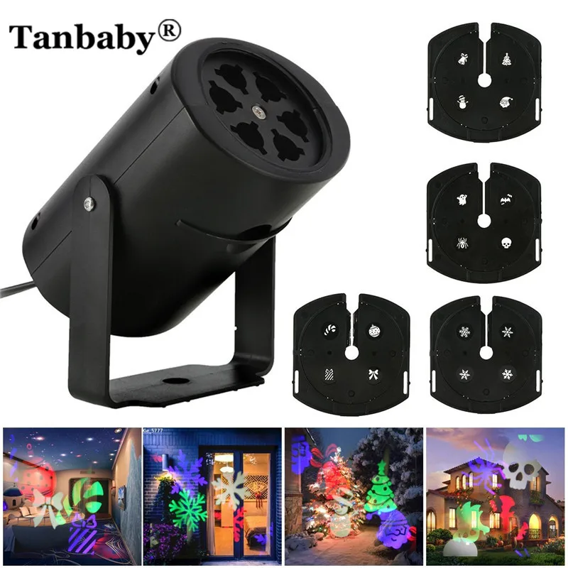 Tanbaby Mini EU/US 100-240V Holiday light led projector spotlight with 4 slides Indoor/Outdoor Christmas,Party decoration