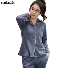 Fdfklak, осенне-зимняя Пижама, Женская Хлопковая пижама с длинным рукавом, Женский комплект одежды для сна с отложным воротником, женская пижама