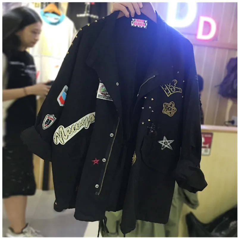 Long Sleeve Oversized Jeans Jacket Women Loose embroidery Basic Jacket Coat Female Jeans Coat Casual Girls Outwear