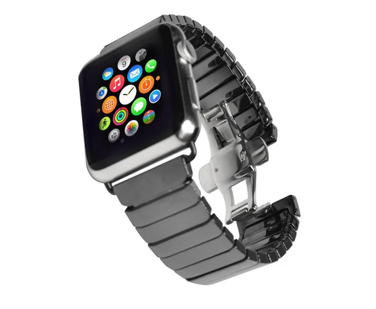 Черный 1 шт. керамический ремешок для часов Apple Watch 38 мм 42 мм серия 1 2 3 ссылка Браслет Бабочка Пряжка Черный Белый глянцевый SmartWatch ремень - Цвет: Черный