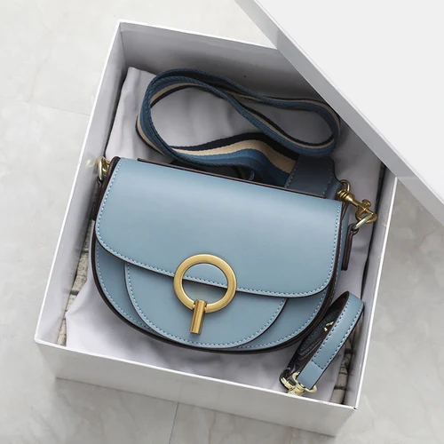 Брендовая дизайнерская седельная сумка, летняя маленькая дамская сумка через плечо, натуральная кожа, 2 ремешка, сумка через плечо для девушек - Цвет: blue