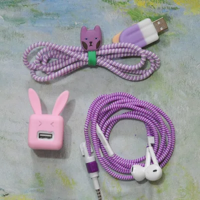 Хороший подарок милый мультфильм USB кабель наушников протектор набор с намотки кабеля Наклейки шнур спираль протектор для iphone 5 6 6s 7 plus