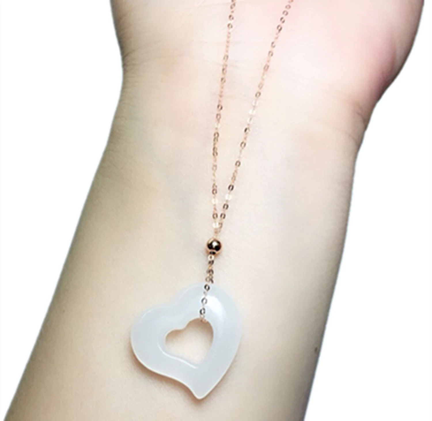 New 18K gold inlaid natural Hetian white jade love pendant necklace