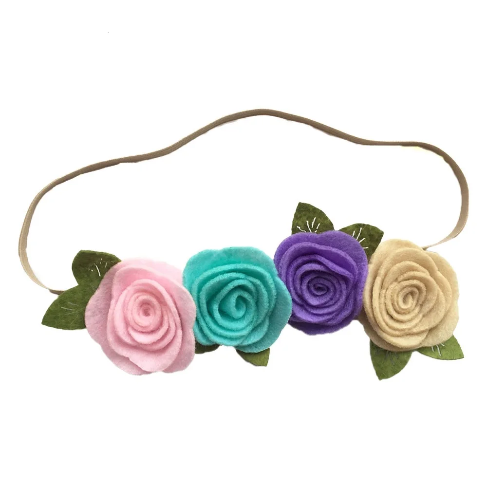 

2018 New Girl Beach Flower Headband Four Felt Rose Flowers Hair Accessories Leaves Weaving Headwear Party Photography Decoration