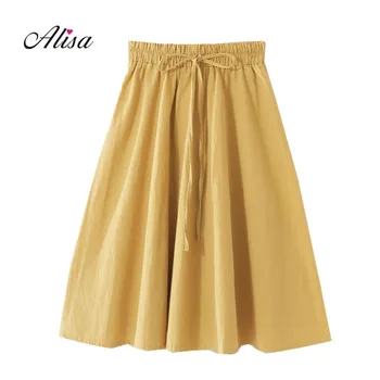 

Saia Babados 2018 New Summer Skirt Womens Slim A-line Solid Long Skirts Women Elastic Waist Bow Black White Causal Skirt