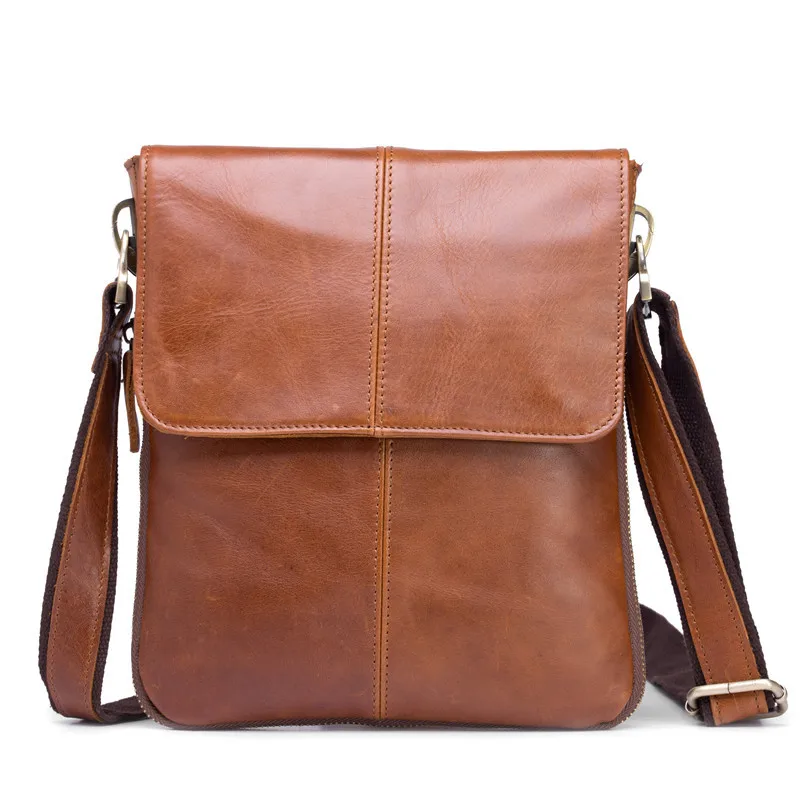 

Male Genuine Leather Handbag Men Vintage Men's Messenger Shoulder Bag for Boys Travel Small Crossbody Bag Oil Wax Flap Totes