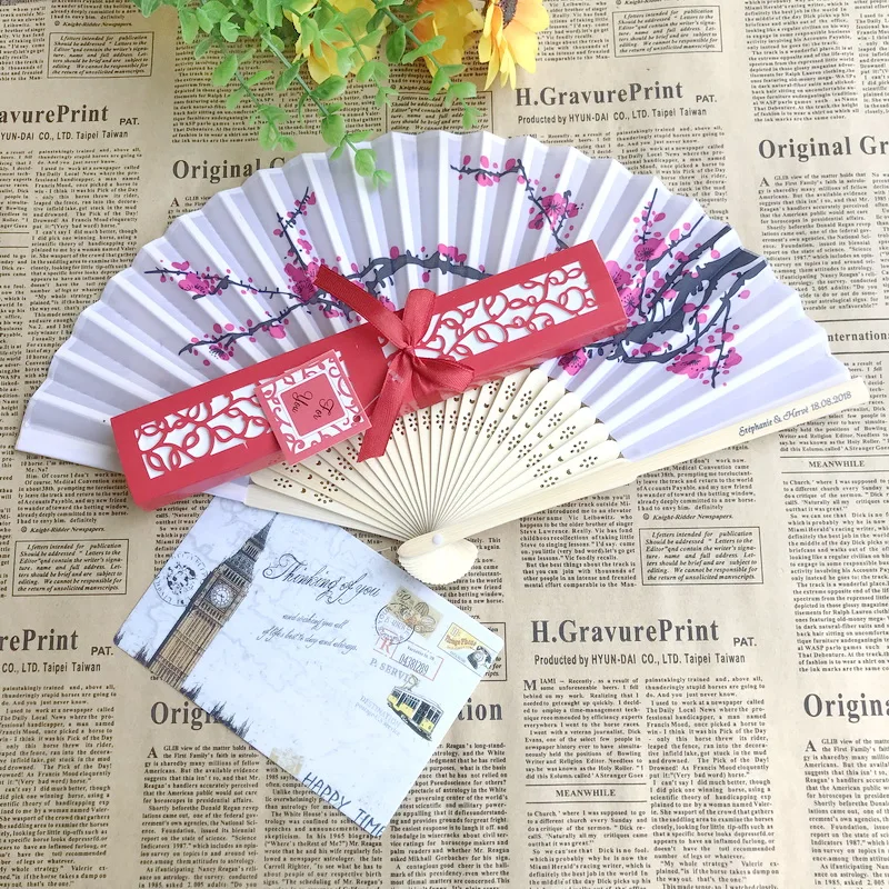 

(80pcs/lot)FREE SHIPPING+Customized Cherry Blossom Silk Fan in Gift Box Printing Wedding Name&Date Party Giveaway For Guest