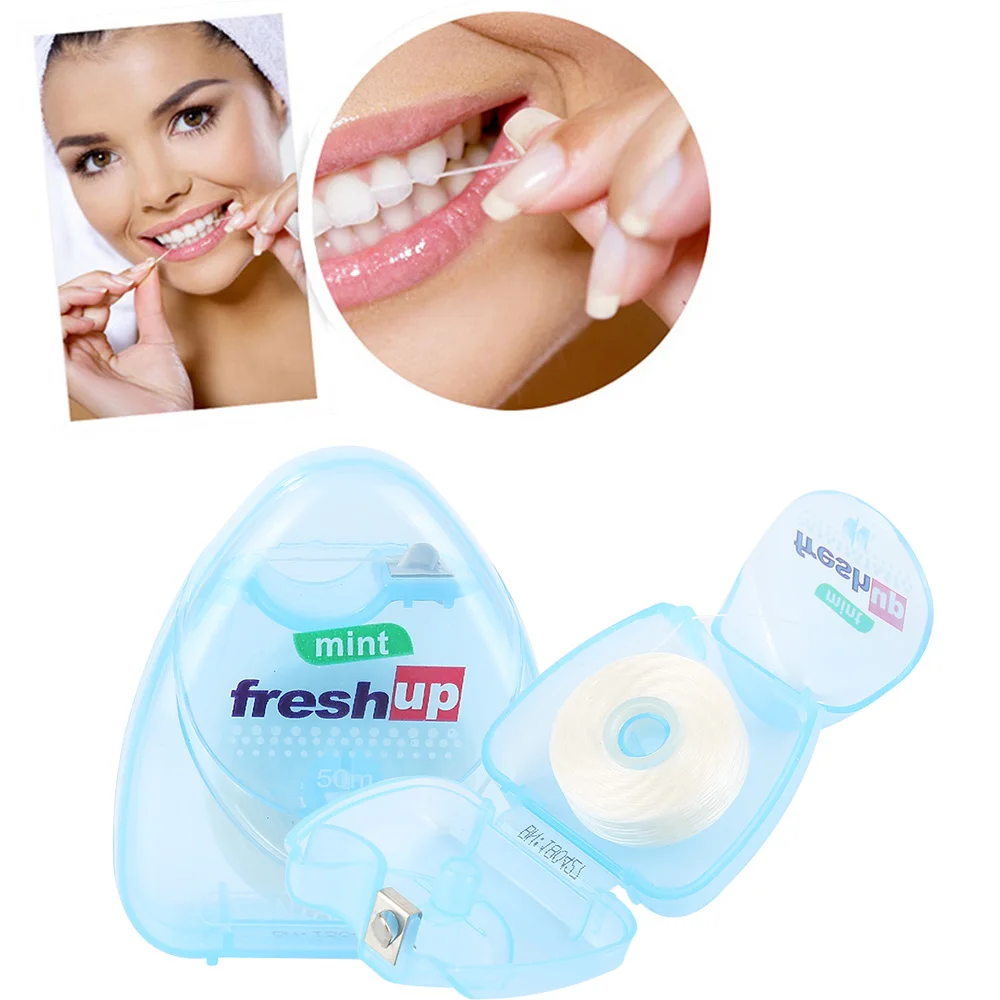 50 м зубная нить зуб очиститель нить портативный держатель зубной нити уход за полостью рта зубочистки микро воск мятный аромат